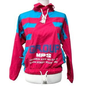 Vintage 80s 90s Color Block Windbreaker-Style Jacket Pullover Pink Blue Sz S